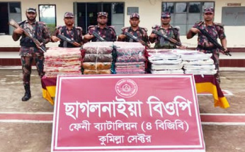 ফেনী সীমান্তে অভিযান চালিয়ে ৪১ লাখ টাকার ভারতীয় শাড়ি জব্দ